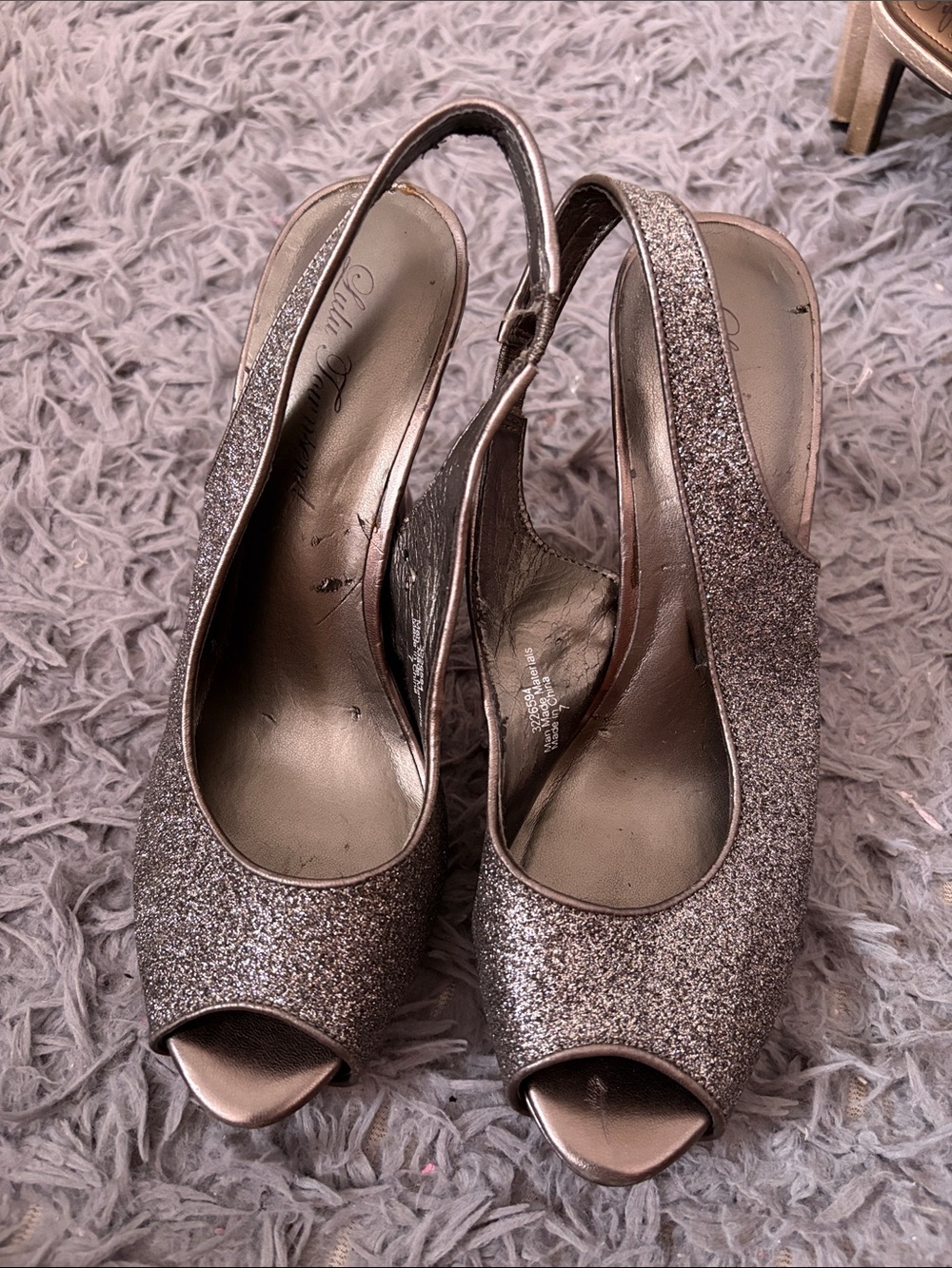 Lulu Townsend Silver Glitter Slingback Peep-Toe Heels